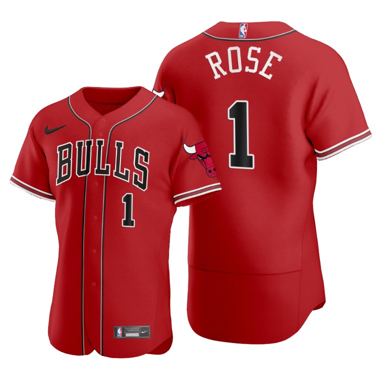 Men's Chicago Bulls #1 Derrick Rose 2020 Red NBA X MLB Crossover Edition Stitched Jersey